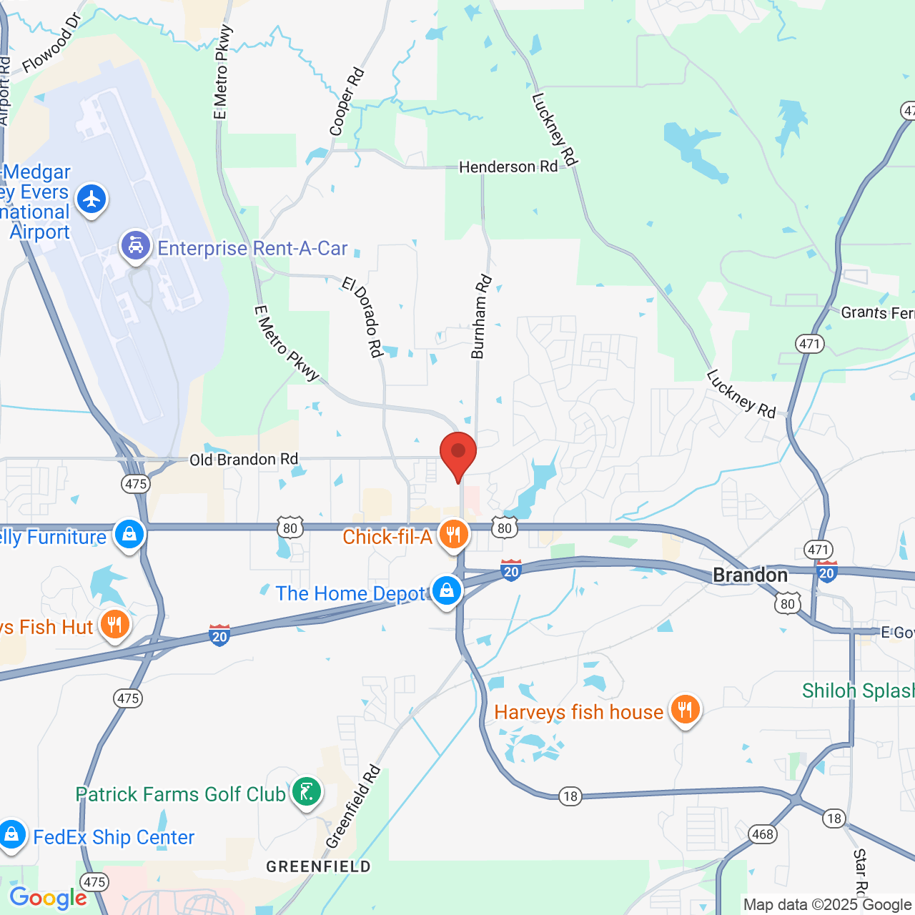 Google map image of our location in 365 Crossgates Blvd Brandon, MS