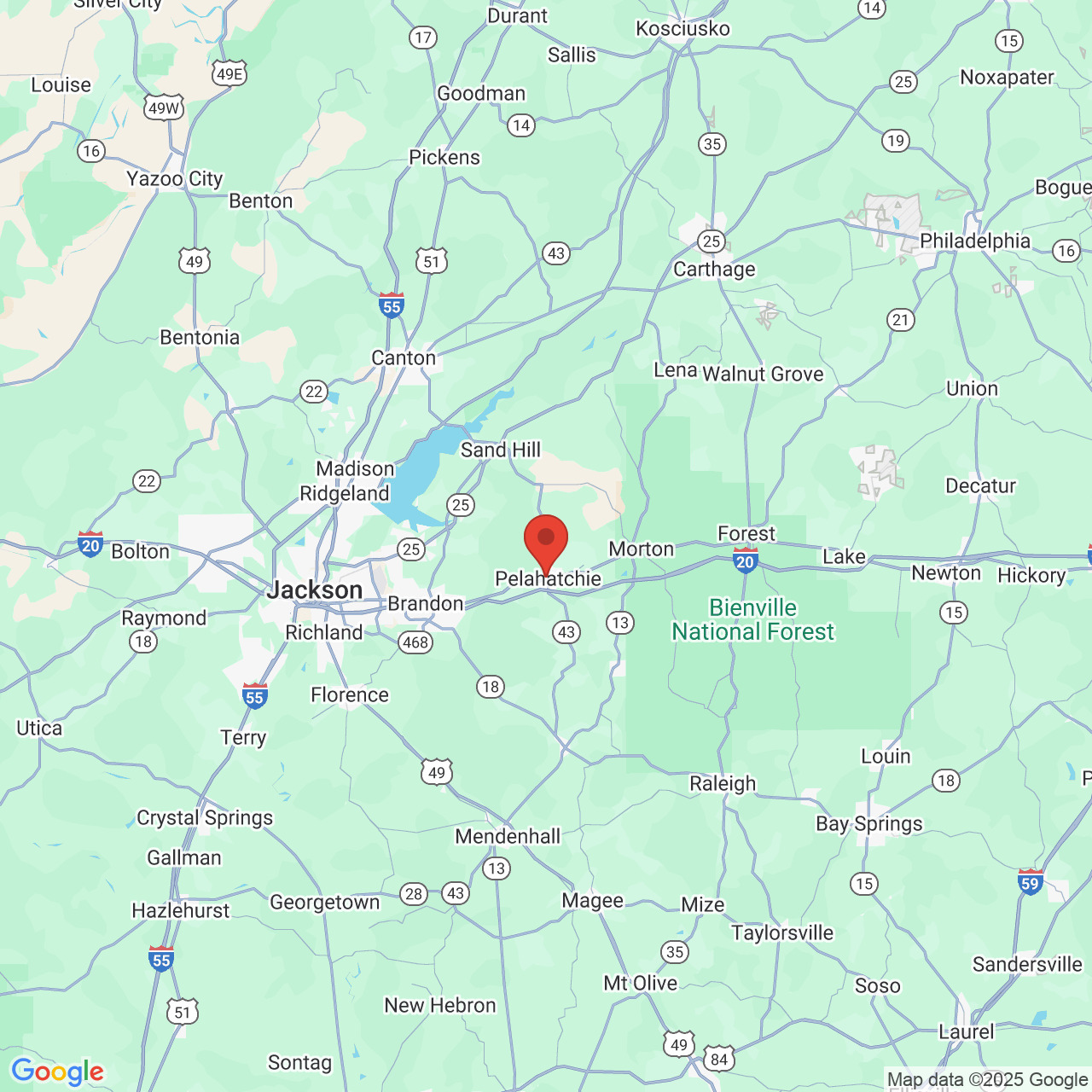 Google map image of our location in 501 2nd St Pelahatchie, MS