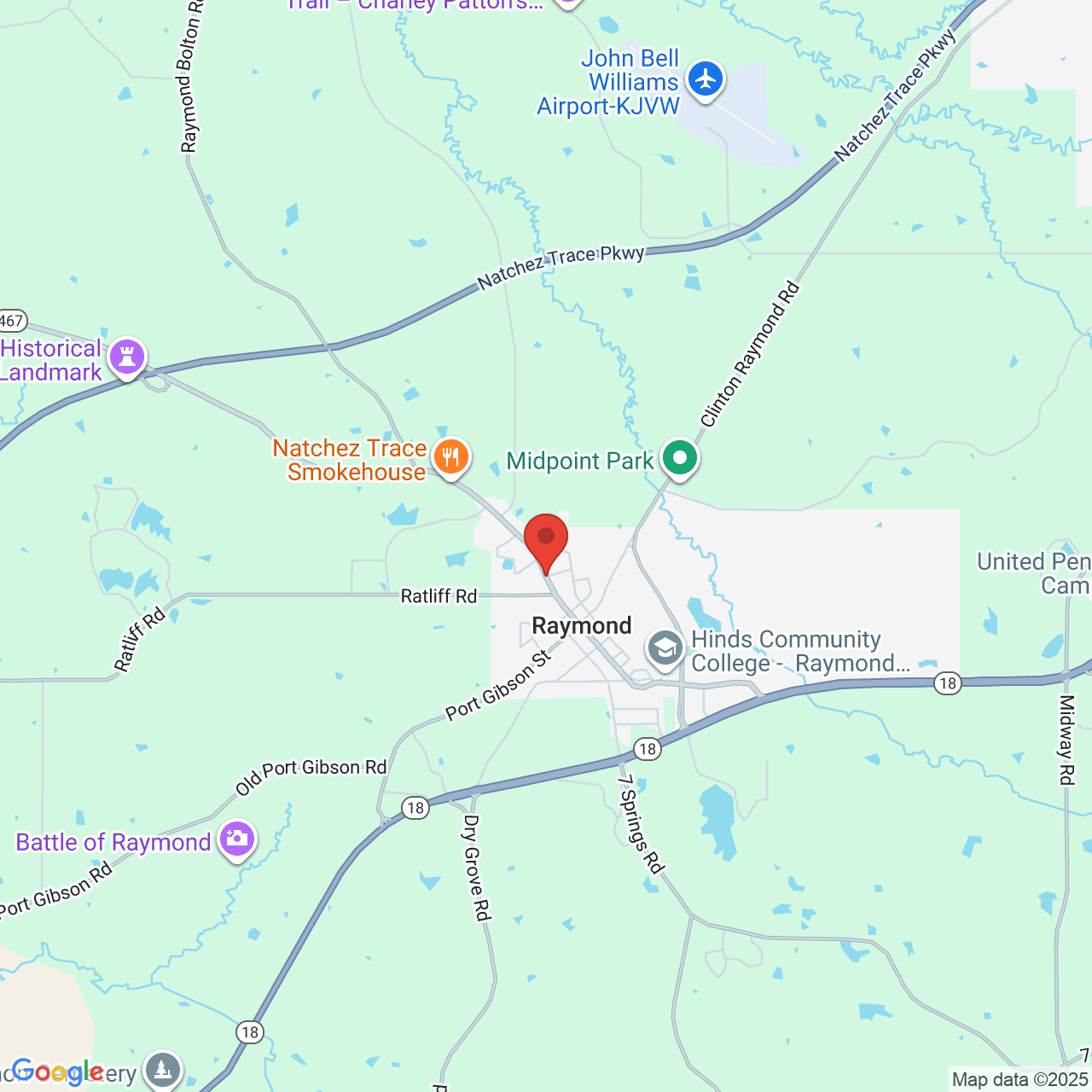 Google map image of our location in 450 West Main Street Raymond, MS